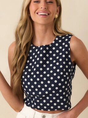 Prosperina Ellie Navy Polka Dot Cotton Tank Top Size XS NWT